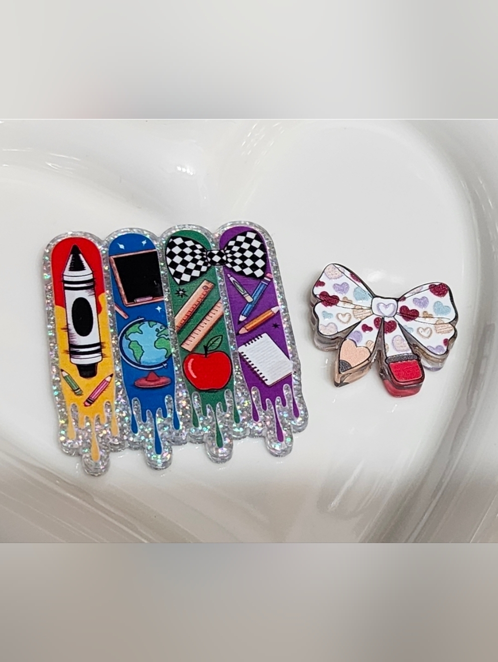 Teacher Flatback Focal Bead Bow Pencil Crafts Acrylic Badge Neaded Pen Keychain